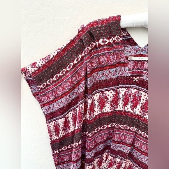 ANTHROPOLOGIE | Chelsea & Violet Boho Tunic Top Red Purple Mixed Print | Small - Picture 3 of 7